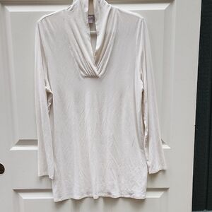 J Jill Wearever Collection Cream Long Sleeve Drape Neck Top
